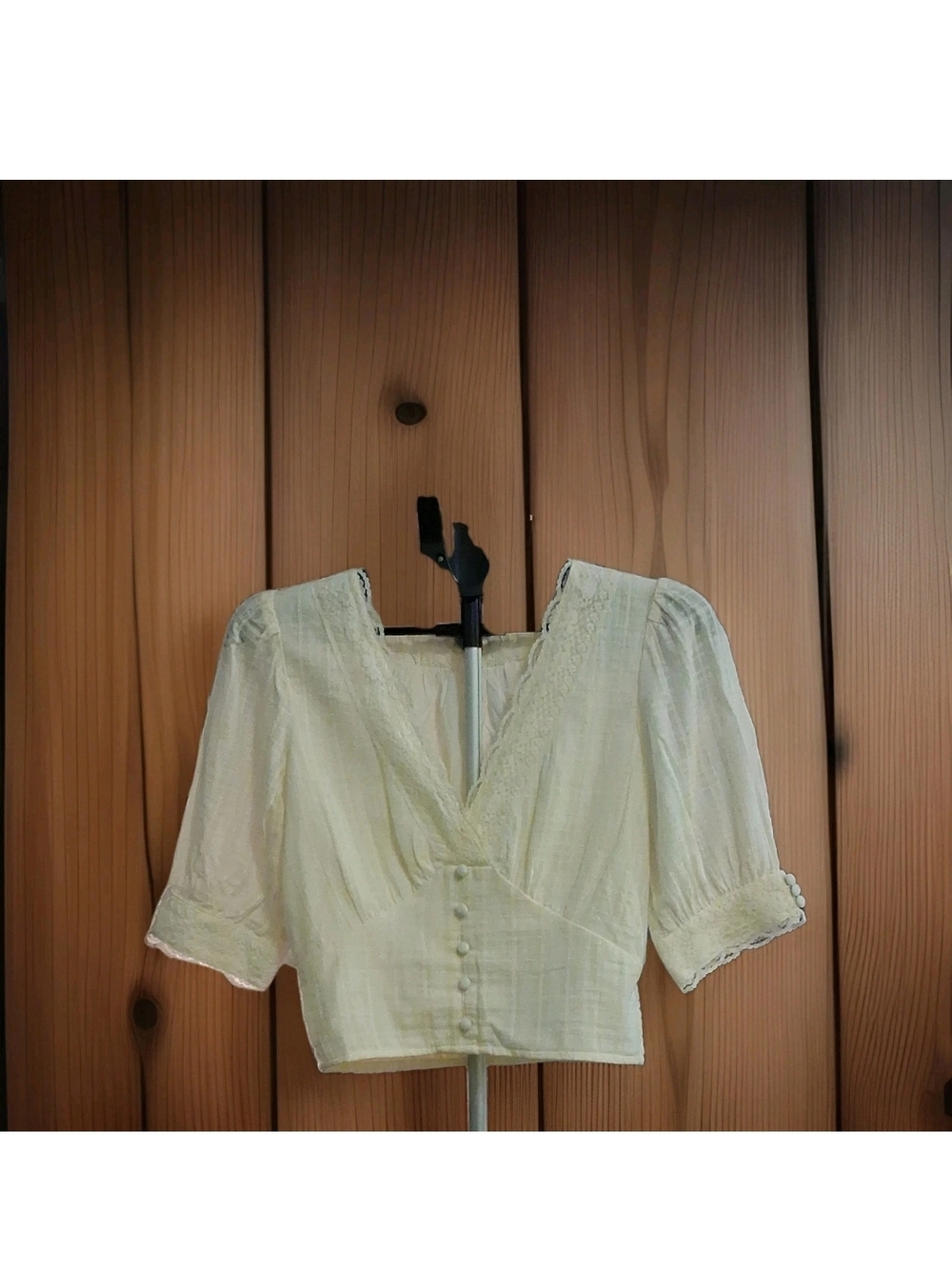 American Eagle Outfitters Cream V-Neck Lace Trim Peasant Top